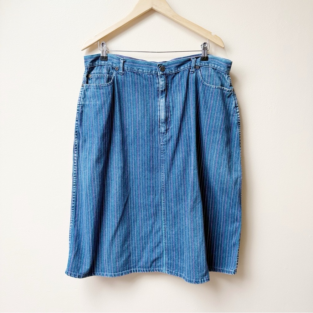 90s Multicolor Stripes Denim Blue Vintage Skirt size XL - Picture 2 of 5